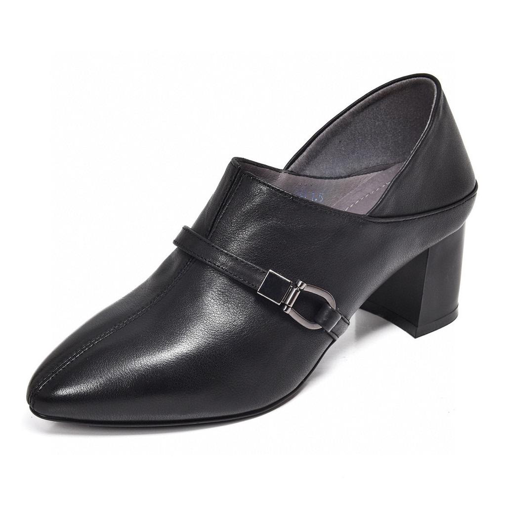 Fashion pointed single shoes 2025 spring new simple thick heel first layer cowhide one pedal two wear deep high heel women's shoes