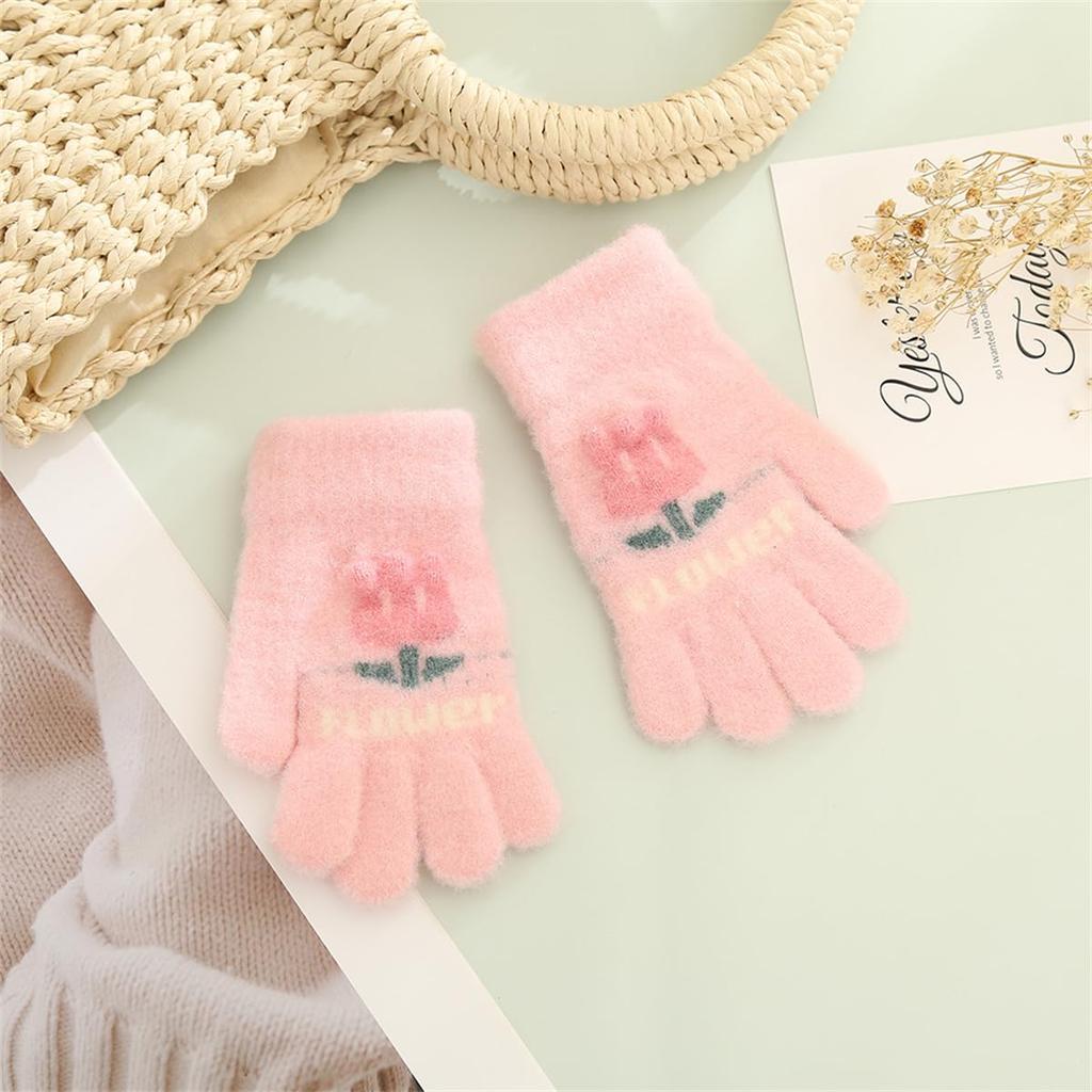 VIISEN Popular Gloves for Ages Cute and Perfect for Winter and Cycling Size Ages Kids' Gloves, Five-Finger Girls, 2-5, Warm, Outings, School, (Pink,