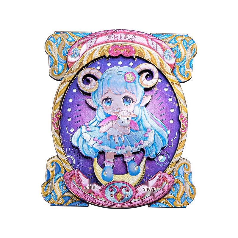 Soft Magnetic Wooden & Aluminum Foil Cartoon Zodiac Refrigerator Magnet Set