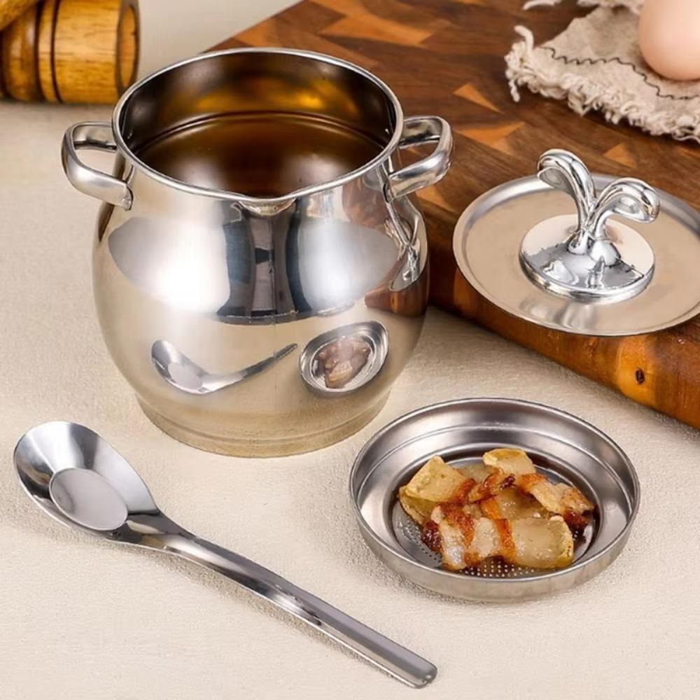 1.5/4L Oil Filter Pot Binaural Handle Lard Jug Durable Lard Storage Can  Cooking