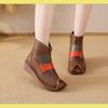 Johnature Ethnic Style Mixed Colors Genuine Leather Wedges Short Boots Warm Comfortable Women's Cotton Shoes