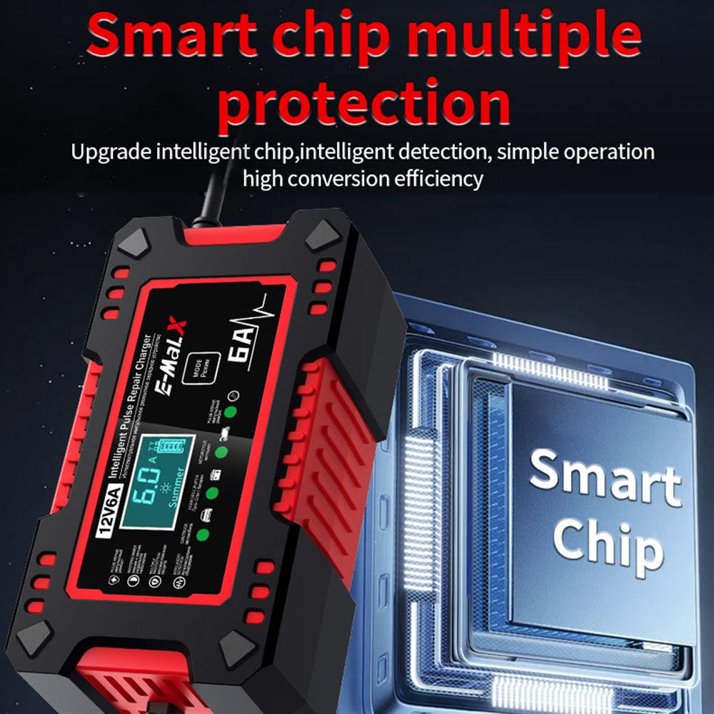 Voltage Temperature Detection 12V 6A Car Battery Charger Multiple Protection Digital LCD Display For Car SUV Motorcycle Truck Intelligent Pulse Repair