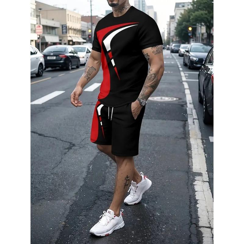 Summer Street Men s Suit Daily Casual Fashion Loose Comfortable Short Sleeves Outdoor Trend Sports Shorts Novelty Striped L