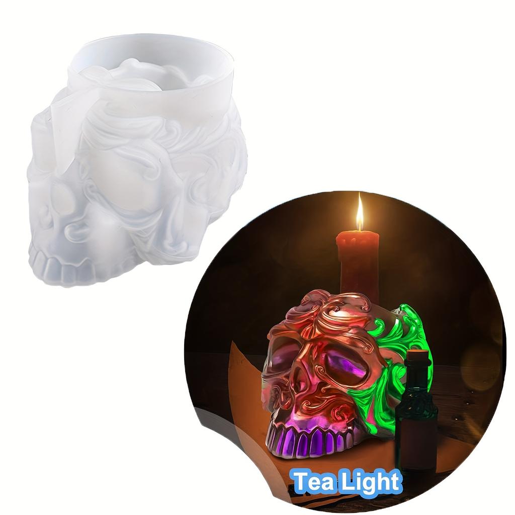 Totenkopf-Harzform mit kompliziertem Gothic-Design - Wiederverwendbare Silikon-ähnliche Gießform für DIY-Harzhandwerk, Schmuck- und Süßigkeitenboxen