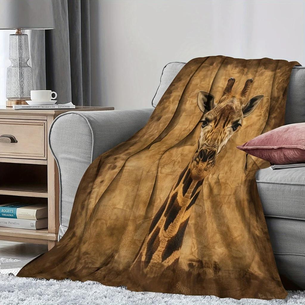 Animal Giraffe Throw Blanket Flannel Fabric With Realistic Giraffe Design For Living Room Relaxing Sessions Cozy - Feeling