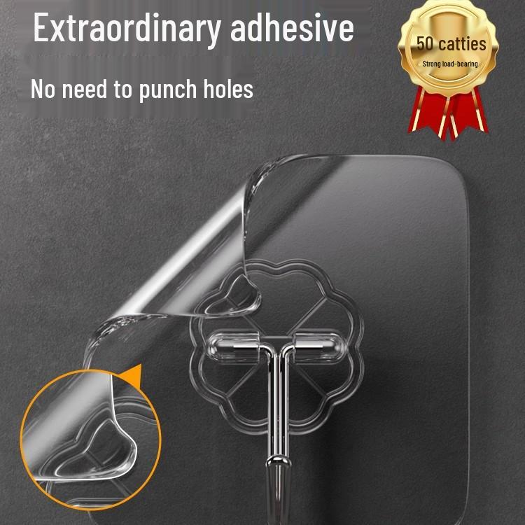 Strong Adhesive Hooks - No-Drill, Stainless Steel, No-Trace, Transparent Hooks for Kitchen/Bathroom Doors