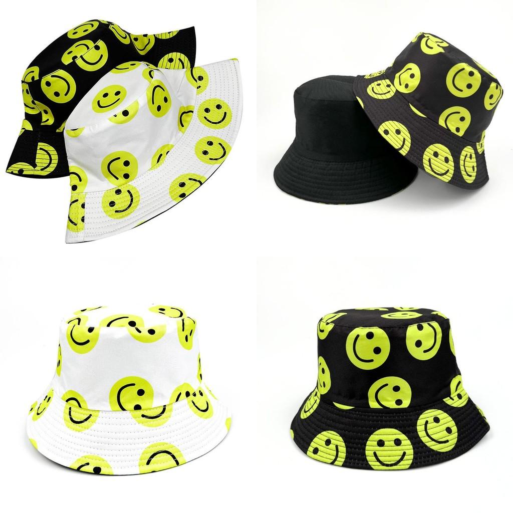 Fishing Smiley Face Bucket Hat Cotton Waterproof Sun Protection For Summer Outdoor Activities