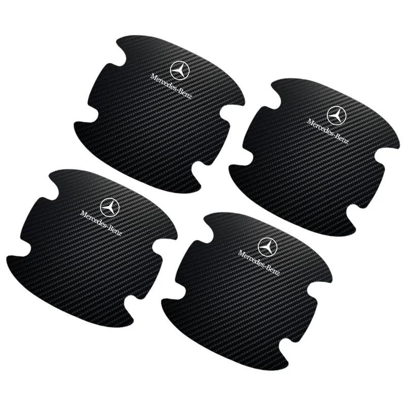 4Pcs Carbon Fiber Car Door Handle Protection Emblem Sticker Accessories For Mercedes Benz W203 W204 W211 W210 W124 AMG W202 CLA