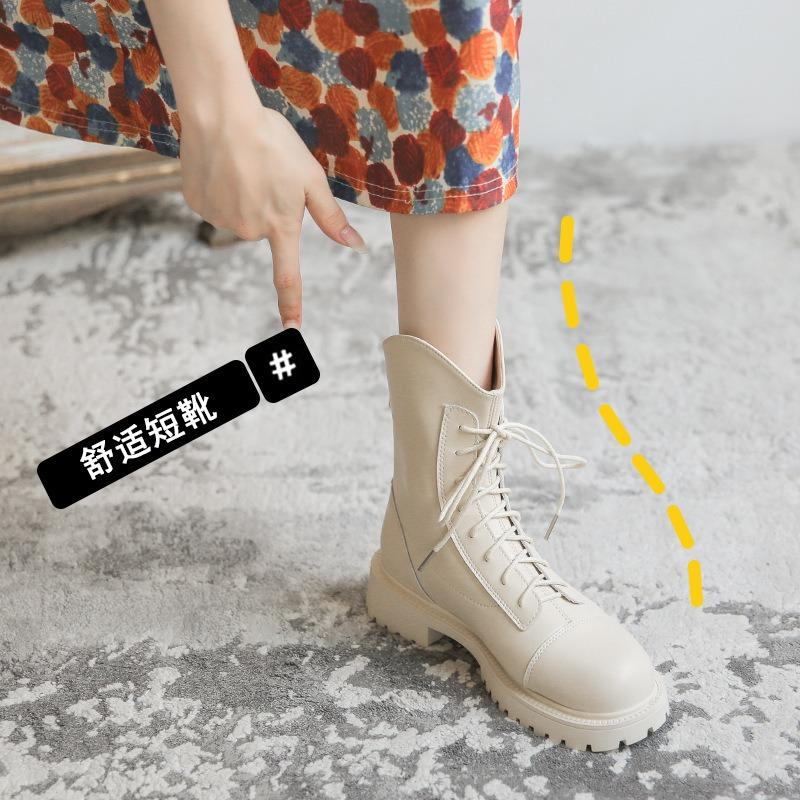 Martin boots women's new versatile leather boots women's autumn and winter locomotive thick-soled lace-up short boots