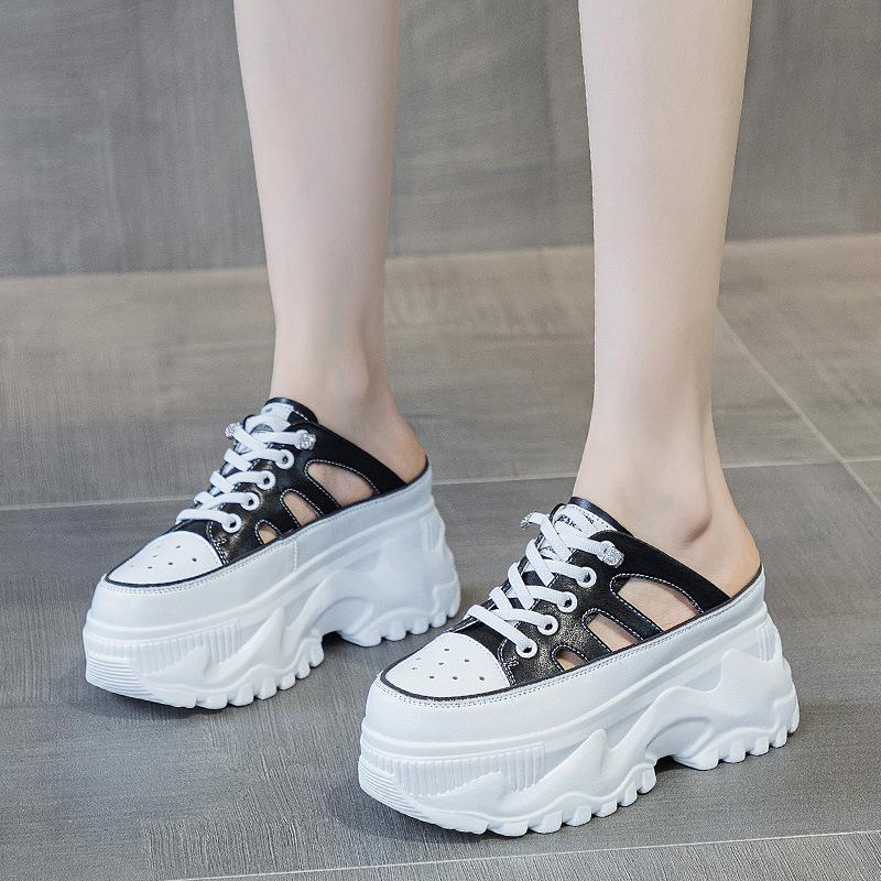 Round Toe Women Shoes Fashion Chunky Sneakers Woman Flats Loafers Slip On Super High Heels Platform Vulcanize Shoes 7.5CM