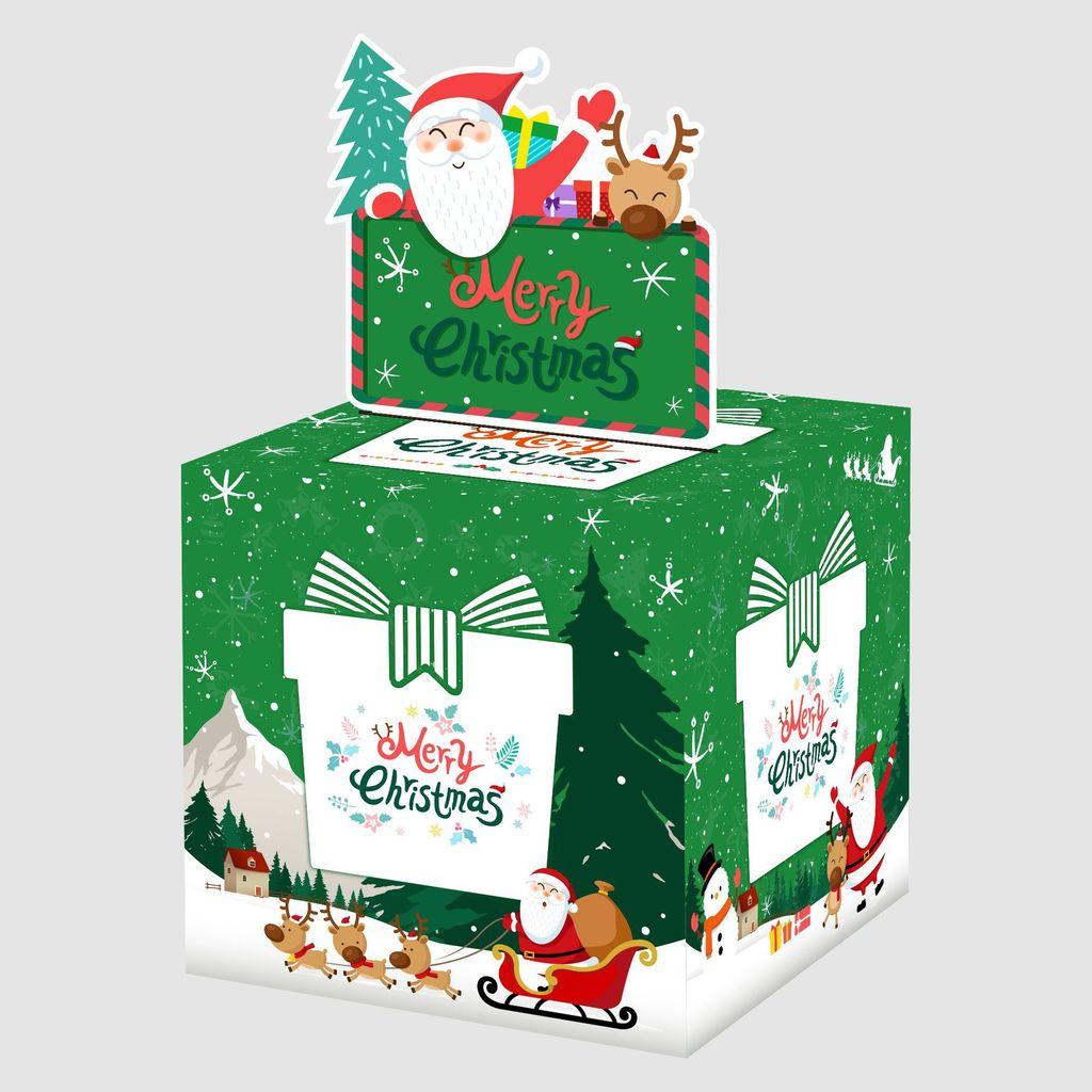 

Gift Christmas Green Packaging Box With Santa Claus Print For Celebration Party