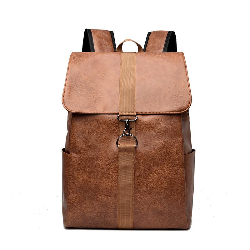 Schoolbag Retro Backpack Male PU Leather Backpack Female College Student Simple School Bag Campus Computer Bag Large Capacity Travel Bag