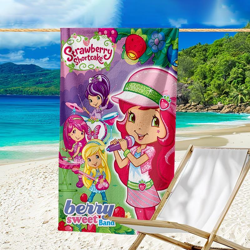 1pc Strawberry Princess3 Beach Towel, Beach and Seaside Swimming Pool Equipment, Fashion Pattern, Rectangular, Travel Essentials