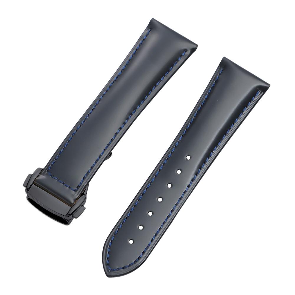 19mm 20mm 21mm 22mm Polished Cowhide Straps for Omega Seamaster Speedmaster Folding Buckle Waterproof Brown Leather Watch Band