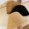 Cappello di Paglia Coreano da Spiaggia Estate Donna Visiera Traspirante Chic Cappelli a Secchiello Cappello da Pescatore Tessuto a Mano Ragazza Pesca Cappellini da Sole per Donne