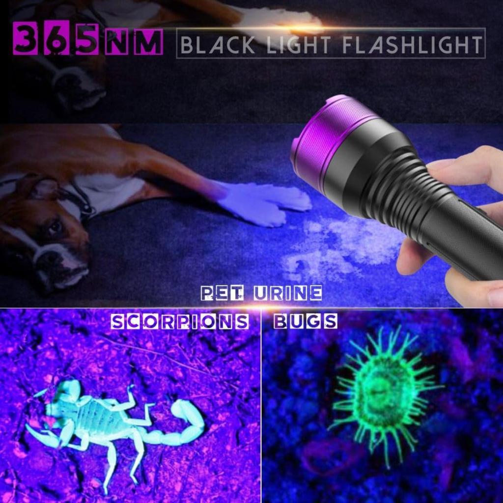 365NM UV Blacklight Flashlight, Professional 4-Core High-Intensity Filtered LED, High Capacity of Battery, Ultra-Long Range Beam