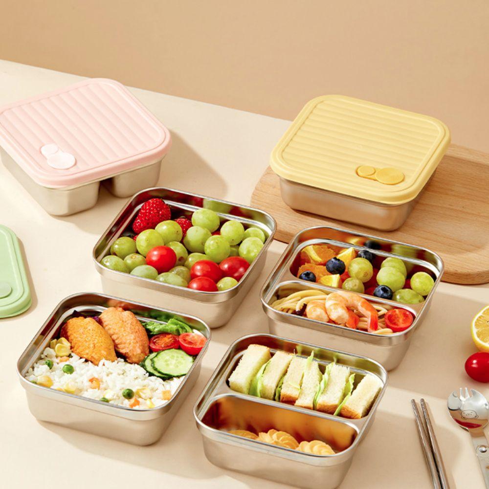 Square Stainless Steel Lunch Box 1/2 Grids Crisper Food Storage Container  Office Workers