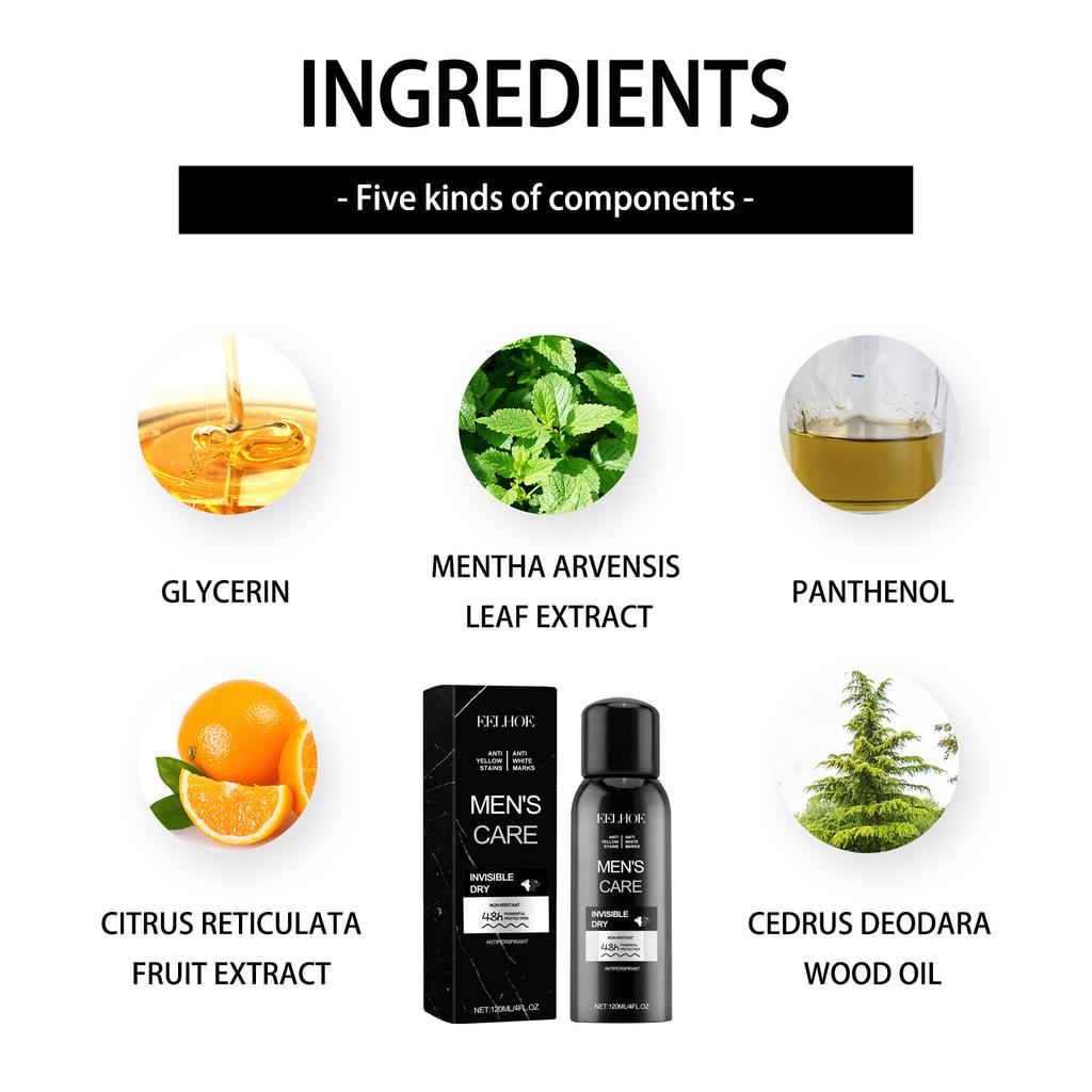 EELHOE Men Armpit Antiperspirant Spray Refreshing Deodorant Underarm Remover Odour Protection Sweat Body Fragrance Maintenance Perfume