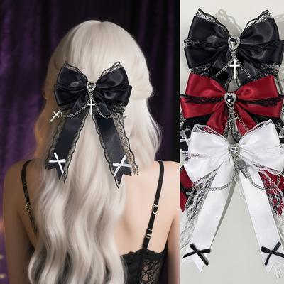 Gotycki Lolita Styl Klips do Włosów Czarna Wstążka Kokarda Modne Klipsy do Włosów dla Kobiet