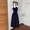 Summer New High-end Slim-fitting White Sleeveless Collar Suspender Dress Large Skirt Floor-mopping Long Dress