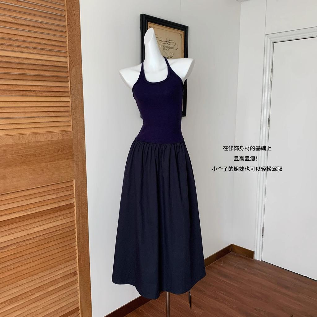 Summer New High-end Slim-fitting White Sleeveless Collar Suspender Dress Large Skirt Floor-mopping Long Dress