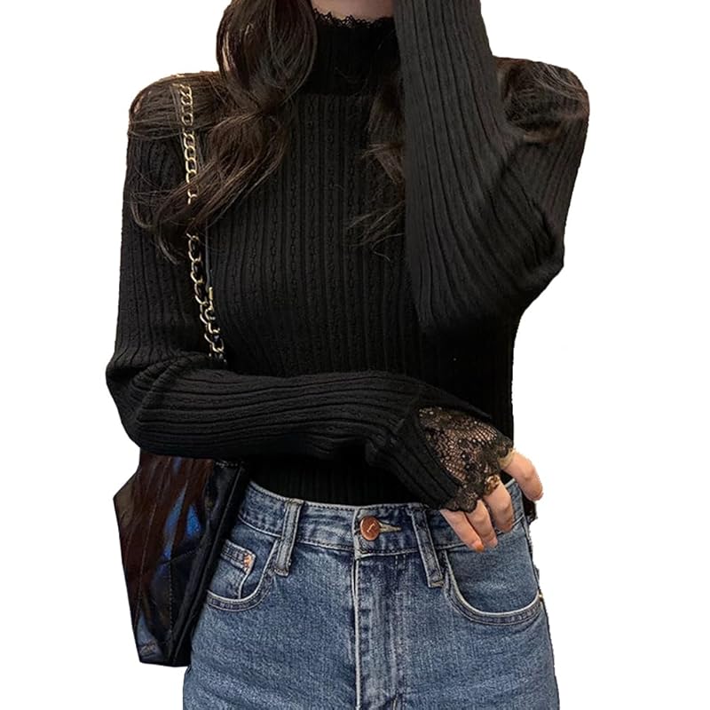 [TASOGARA] Knit Tops Ladies Inner Sweater Spring Autumn Winter High Neck Cashmere Touch Convenient To Layer Easy To Mix and Match Dress Slimmer Plain