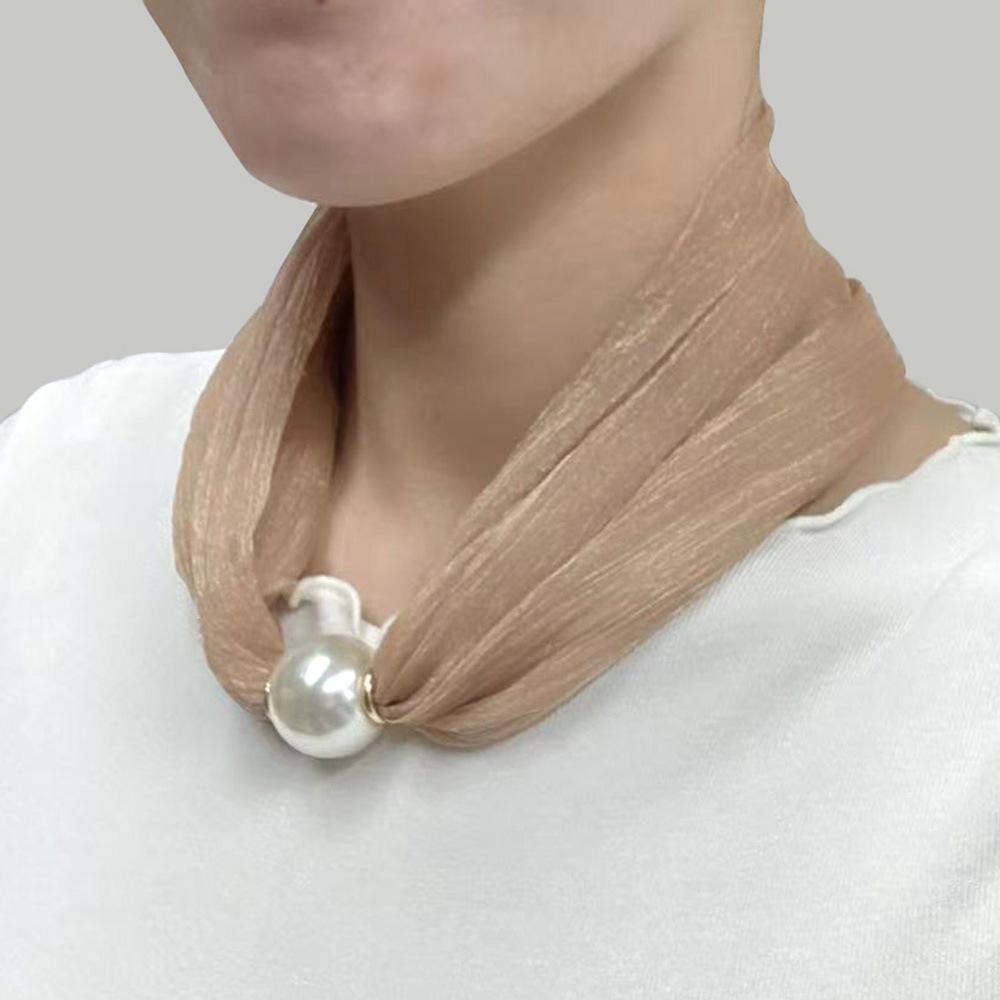 

Pearl Magnetic Clasp Pendant Necklace, Reversible Double-Layer Versatile No-Tie Mini Neck Scarf Women s Silk Scarf бежевий