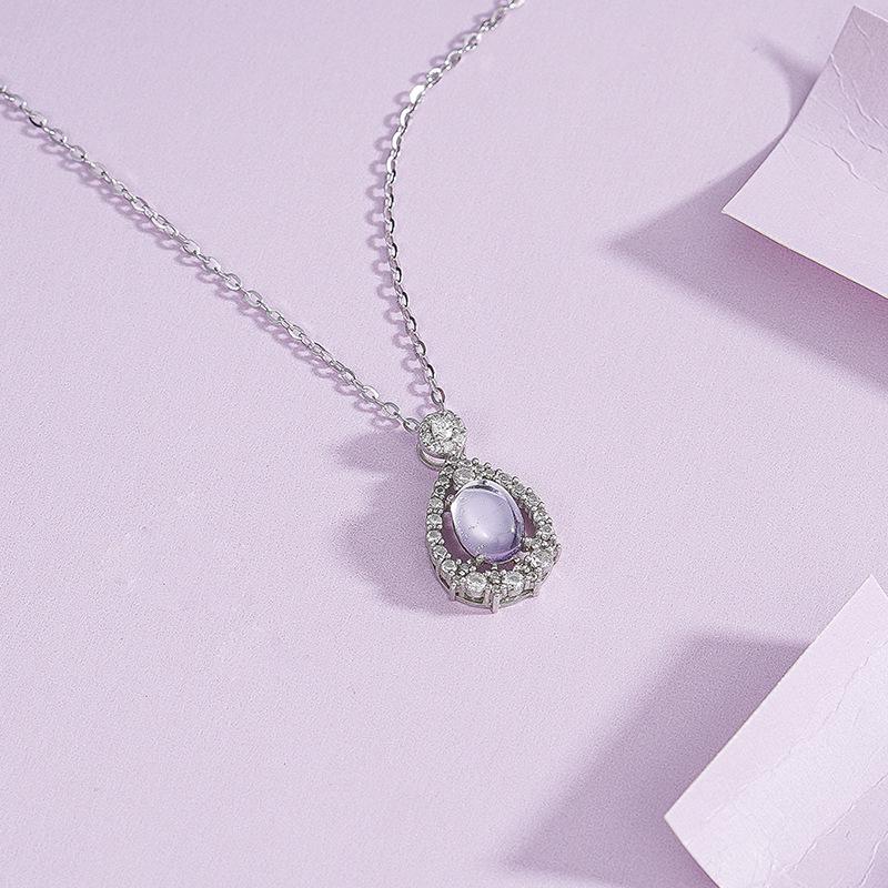 Tichya Amethyst Gourd Necklace for Women - S925 Sterling Silver with Zircon Water Drop Pendant. S925 Silver