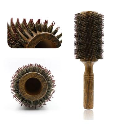 Professioneller Salon-Haarkamm, 80 mm, Holz, runde Haarbürstenrolle, Friseurkämme, Wildschweinborsten, lockige Haarbürste, Glättungsbürste