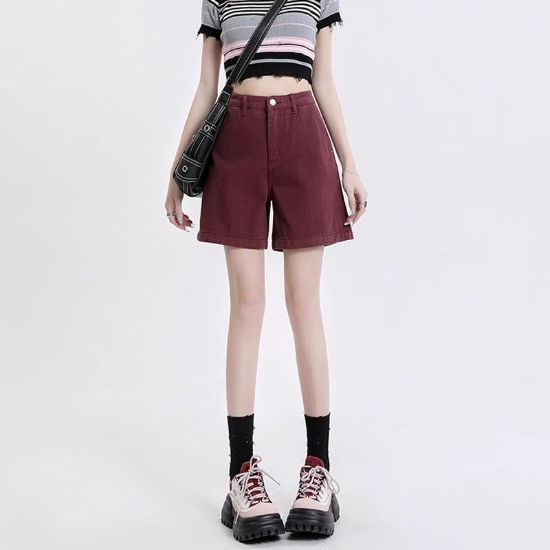 Denim Shorts for Women In Summer Thin Cut High Waist Slimming Effect A-line Wide Leg 5-point Mid Length Loose Straight Leg 5-point Pants