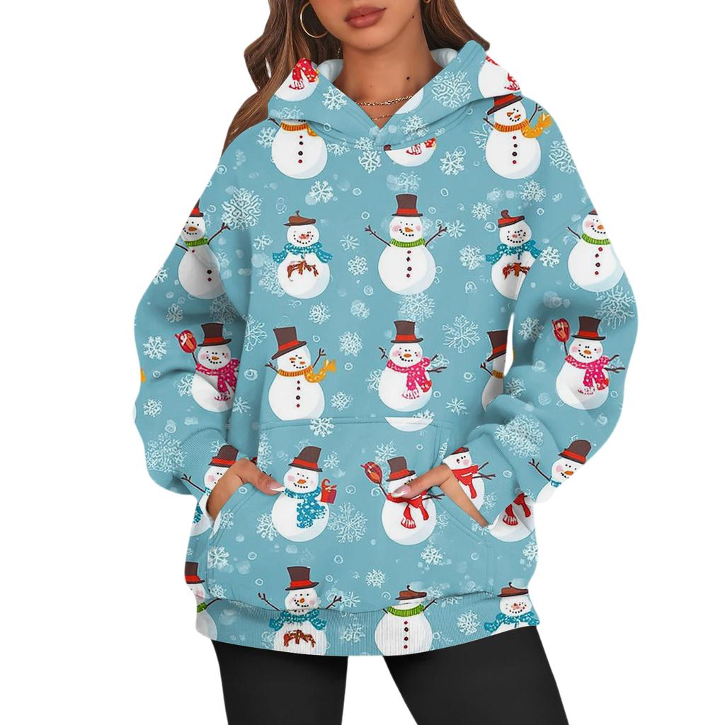 Women's Fashion Long Sleeve Hooded Christmas Printed Top Sweatshirt