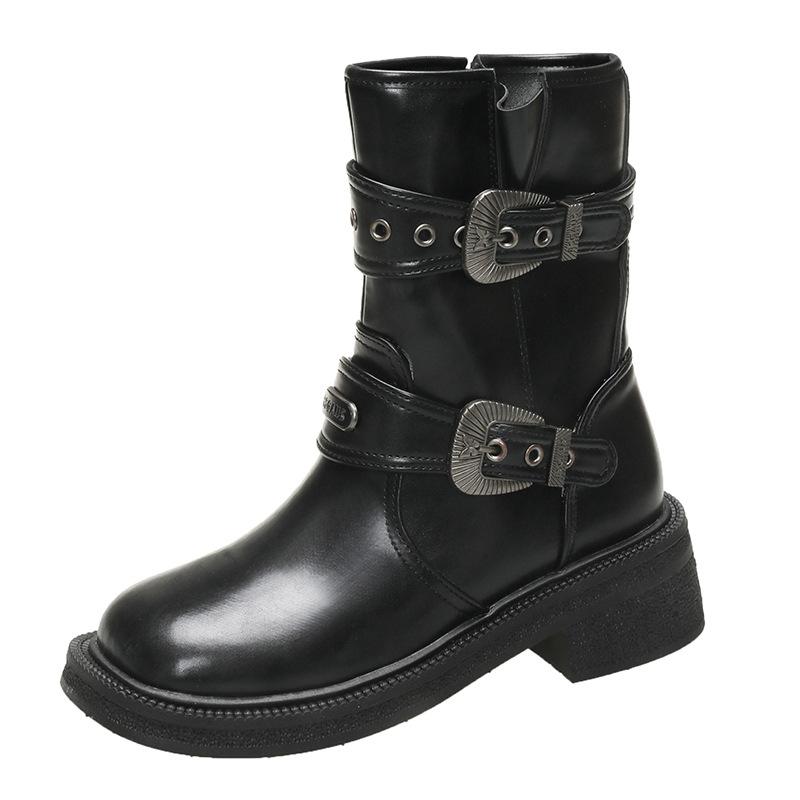 Maillard Knight Boots Women's 2025 Metal Buckle British Boots Spice Girls Vintage Versatile Square Head Buckle Strap Western Boots