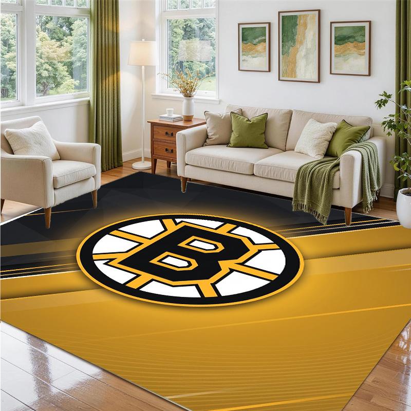 Boston Bruins Design Crystal Velvet Rug Soft Decorative Mat for Bedroom Entrance