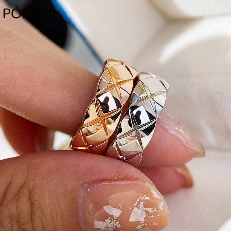 Glatte Raute mit Gittermuster, 6 mm, Ringe aus poliertem Edelstahl, geometrisch, für Männer und Frauen, exklusiver Paar-Ehering