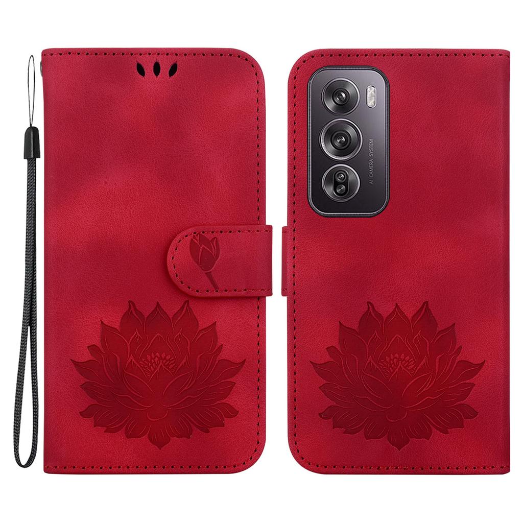 For Oppo Reno12 Pro 5G (Global) Stand Case Lotus Imprint Leather Wallet Phone Cover