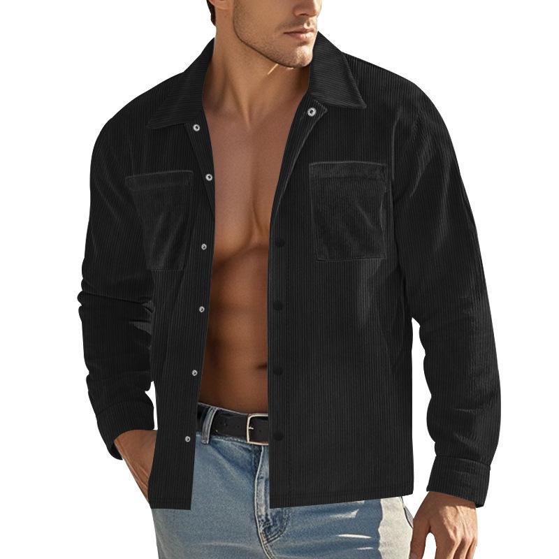 Men'S Jacket Autumn Corduroy Thin Lapel Single-Breasted Multi-Pocket Casual Long-Sleeved Shirt