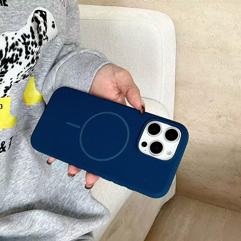 Applicable To Iphone16pro Fine Ring Magnetic Suction Liquid Silicone Mobile Phone Case Apple 17AIR Anti-drop Solid Color Protective Case