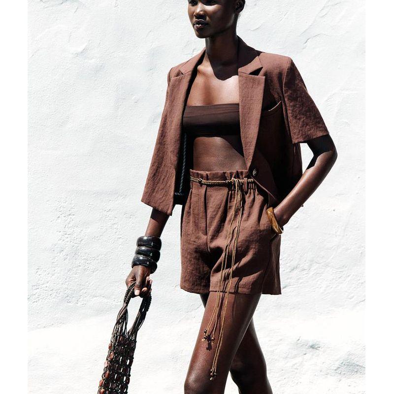 Beaded Belt High Waist Unisex Style Shorts 8073049 Lapel T-shirt Shory Style Suit Outwear 8073149