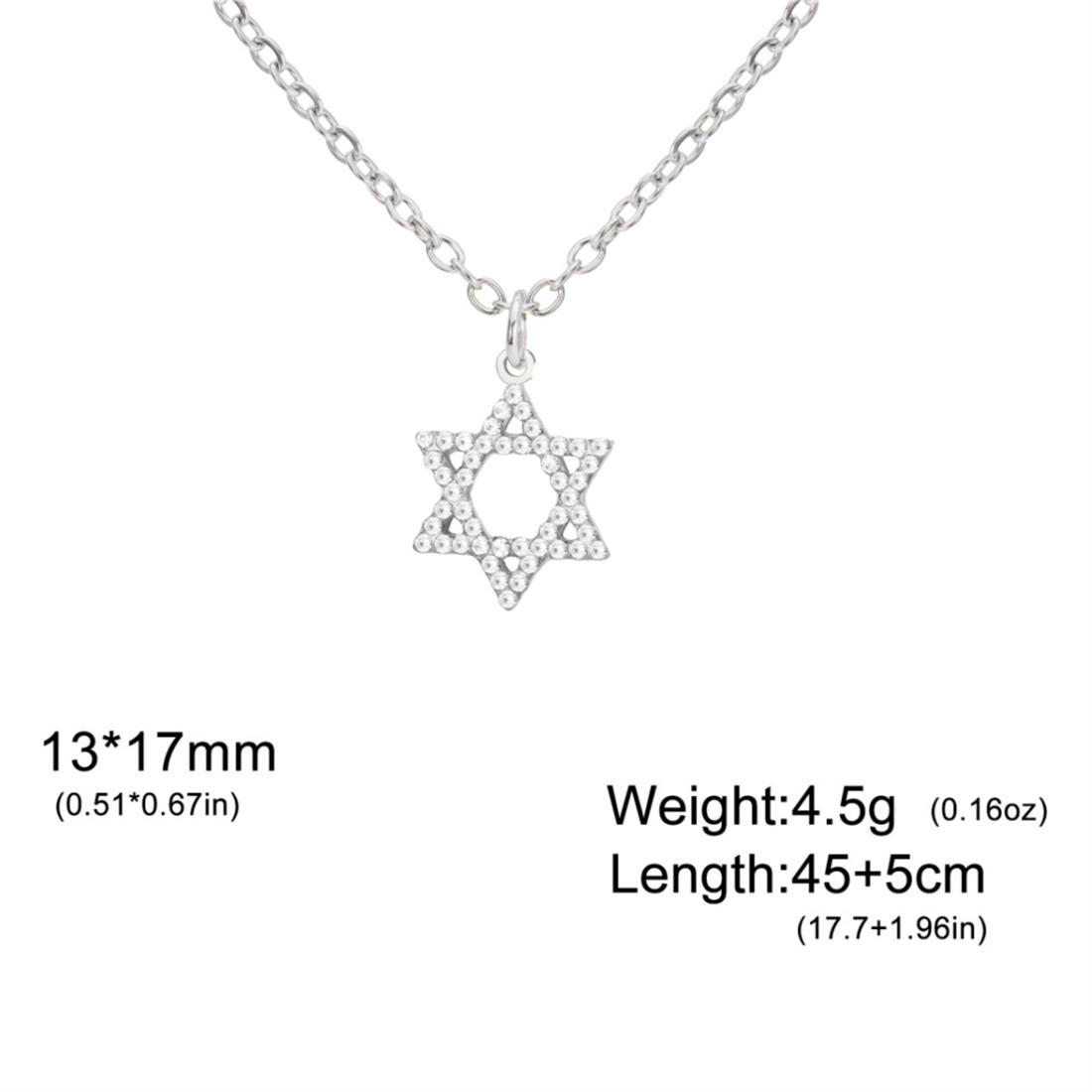 Classic Star of David Necklaces Stainless Steel Rhinestones Six-pointed star Necklace for Women Men Jewish Jewelry Gifts