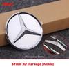 52mm 57mm Solid 3D & Flat Star Cap Cover Badge Nickle Car Emblem for Mercedes Benz Steering Wheel Center Logo Black Silver Gold QO1