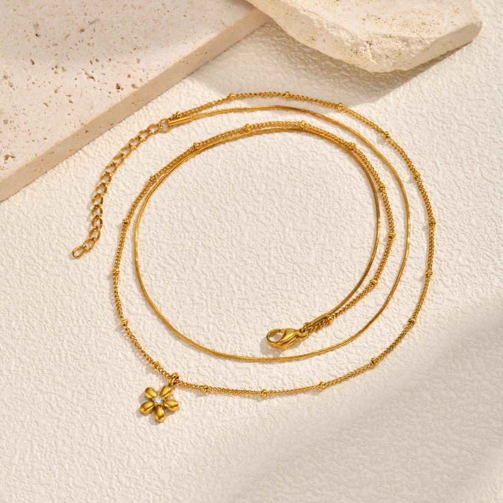 Wind Niche Premium Sense Collarbone Chain Gold, Stainless Steel Flower Stacked Wind Double Necklace Female Nc-1328