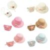 Kids Woven Sun for Protection Cap Bowknot Wide Brim Straw Bucket Hat and Han