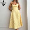 Moda feminina verão primavera cor sólida estampa sem mangas suspensórios cintura alta vestidos casuais