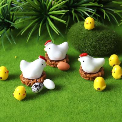 1Pcs Mix Chicken Chick Egg Nest Figurine Miniatures Home Decoration Kawaii Accessories Garden Decor For Home Easter Decoration