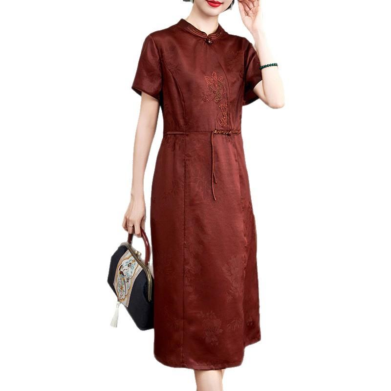 Red Butterfly Fragrant Cloud Yarn New  Silk Dress Large Size Embroidered Mulberry Silk Skirt