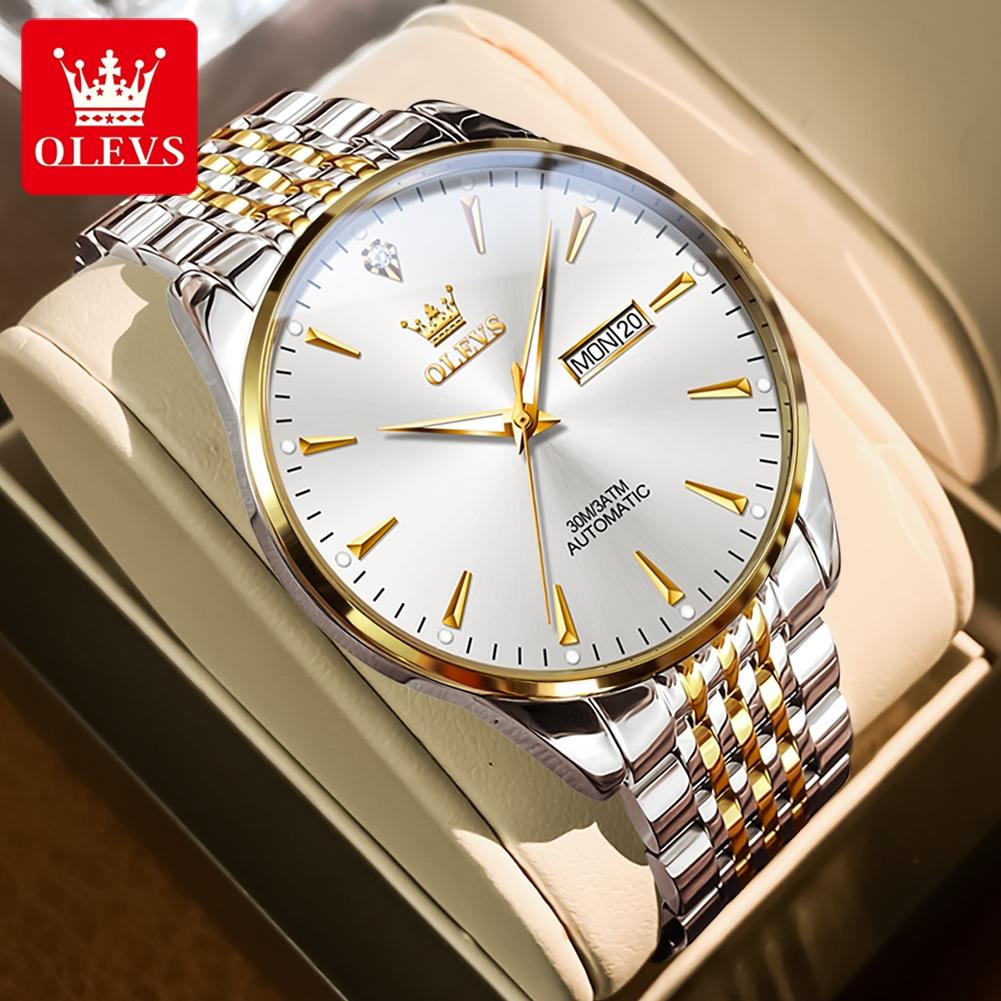 OLEVS Luxury Fashion Man Hand Clock Automatic Mechanical Watch for Men Dual Calendar Waterproof Luminous Business Men's Watches