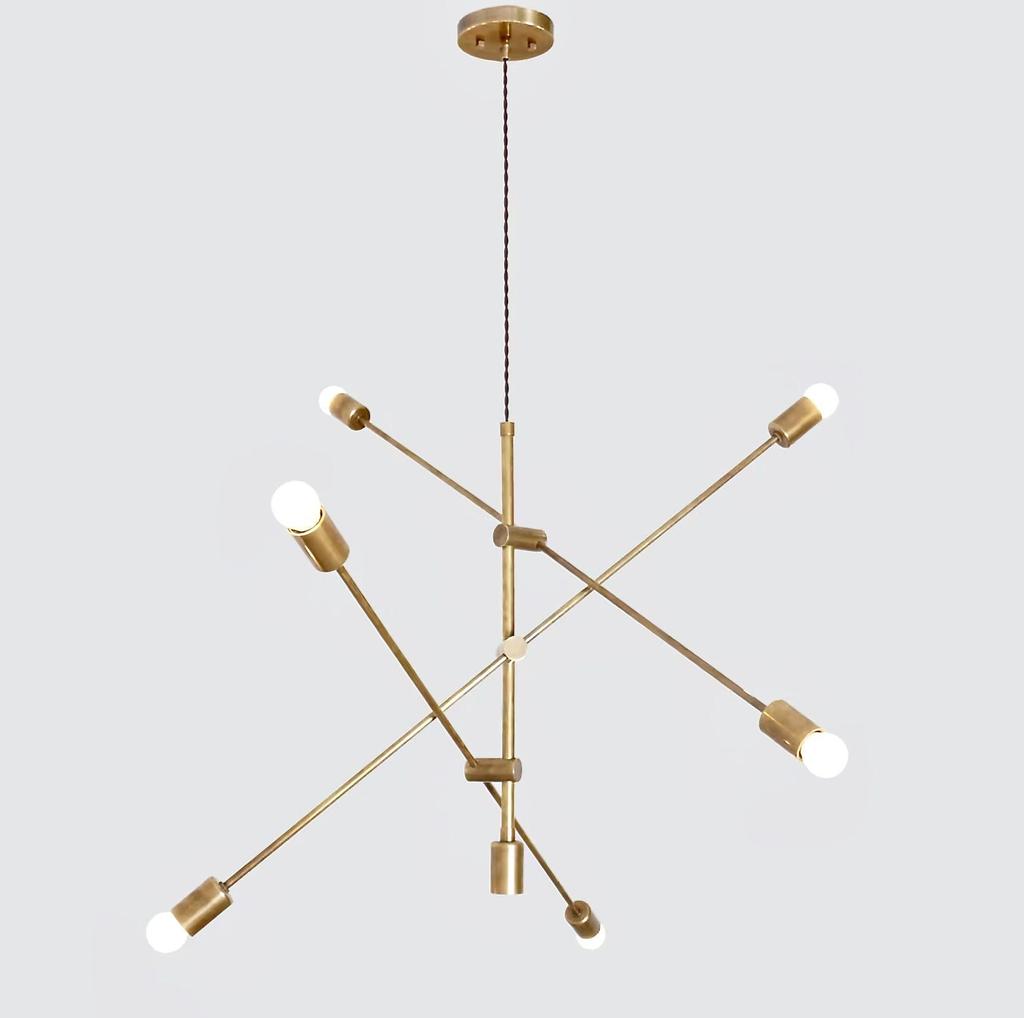 Modern Starburst Brass Chandelier, Handmade Ceiling Pendant Fixture