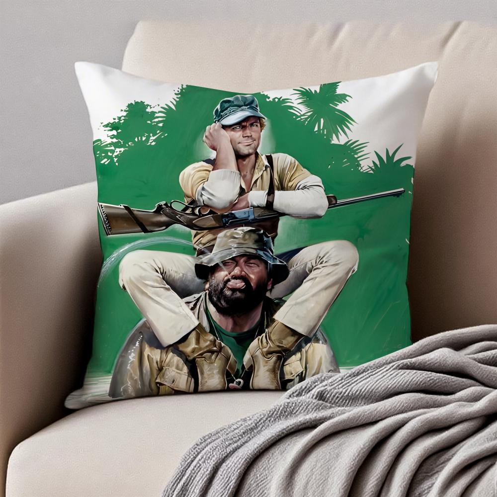 Classic Actor T-Terence Hill and Bud Spencer Cushion Cover Pillowcase Anti-dustmite Invisible Zipper Short Plush Sofa Cushion