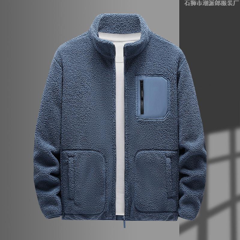 Jacket Men's Large Size Outdoor Fleece Jacket Men's Autumn and Winter Teddy Velvet Stand-up Collar Loose Plus Velvet Thickened Jacket for Men
