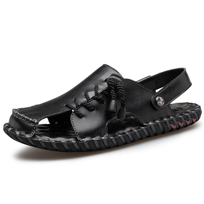 Leather Men Water Beach Sandals Summer Outdoor Casual Closed Toe Sports Sandals Non-slip Soft Hiking Wading Sneakers